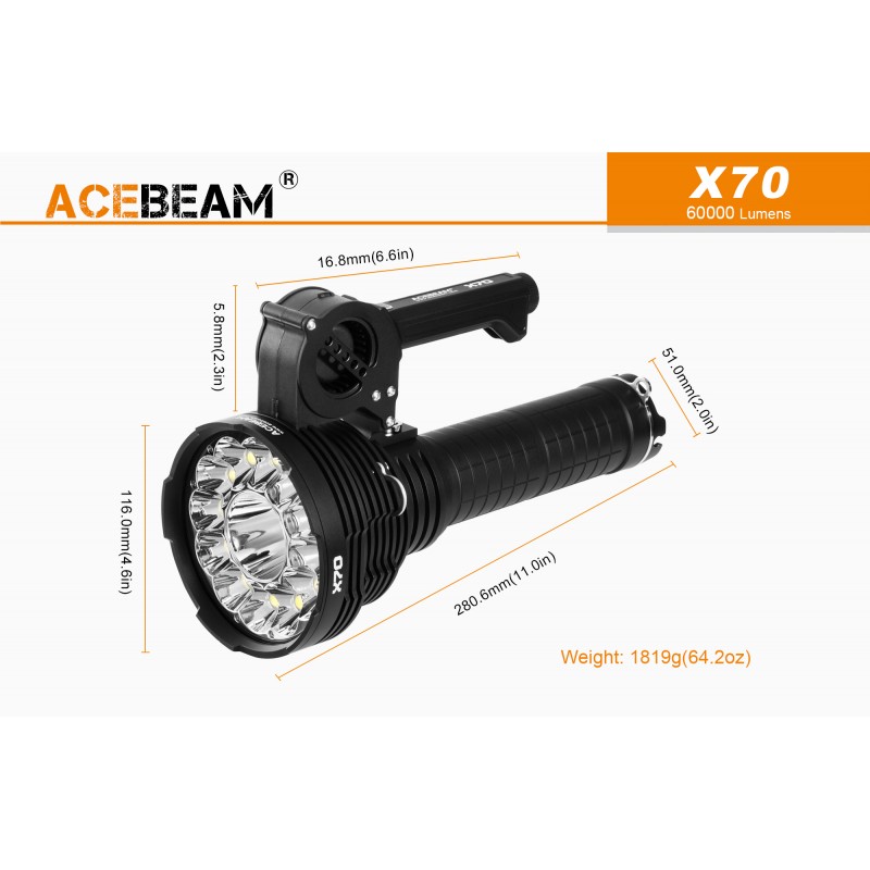 ACEBEAM X70 - Lampe Torche Rechargeable Surpuissante 60000 lumens