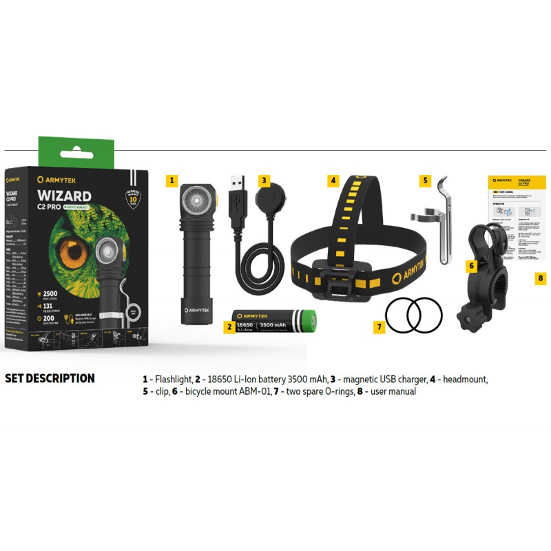 Lampe frontale Armytek Wizard C2 Pro V4 USB Magnet